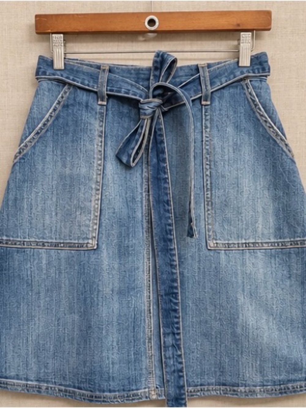 Current Elliott Denim Wrap Skirt Blue Size 1 A-Line Tie Front - Picture 3 of 9